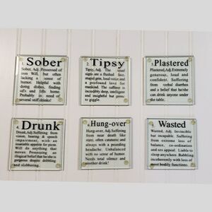 Drinking definitions glass coasters - set 6